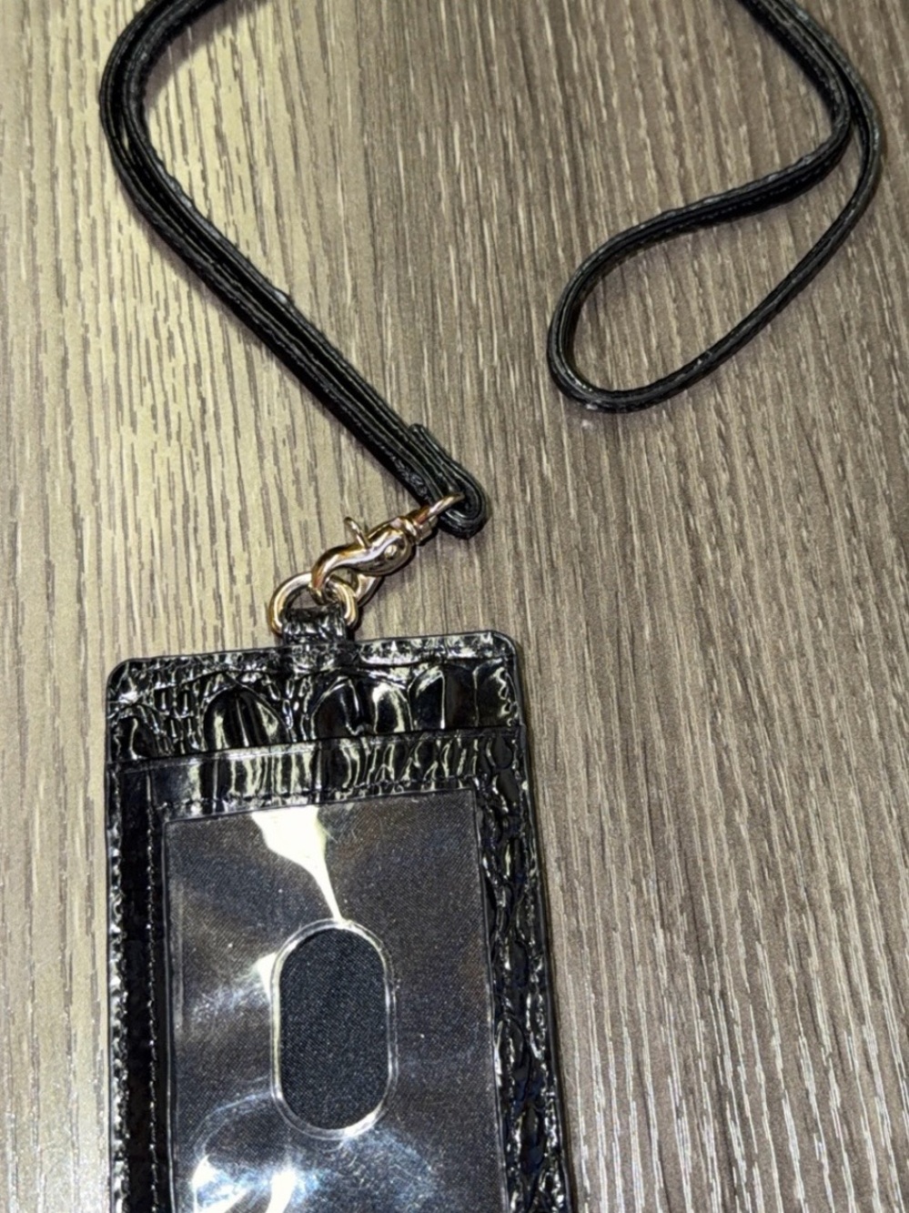 Brahmin Black Faux Croc ID Badge Lanyard